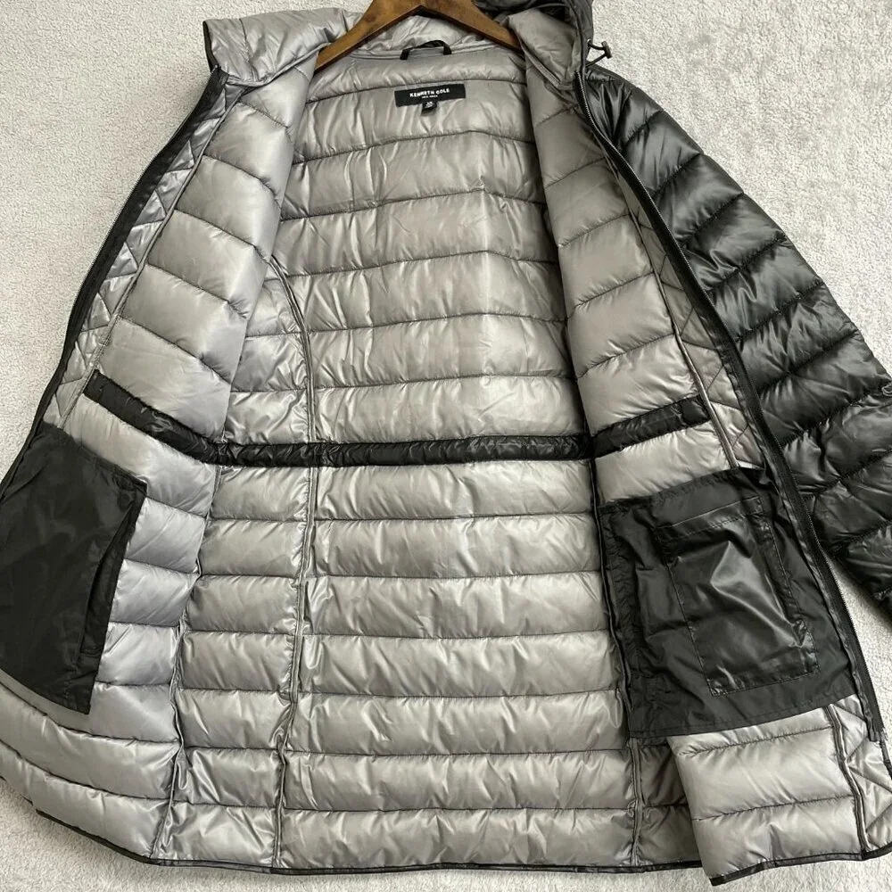 NEW Kenneth Cole Women's Size L Black Hooded Puffer Coat Full Zip